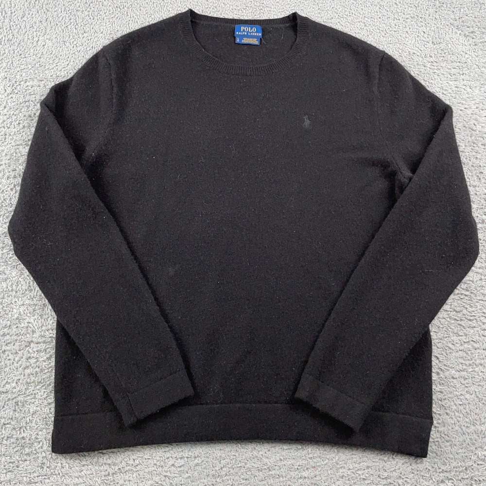 Polo Ralph Lauren Sweater Womens Large Black Merino Wool Cashmere Blend Pullover